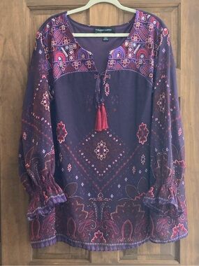 Colleen Lopez Nice Purple 3/4 Sleeve Top 3X